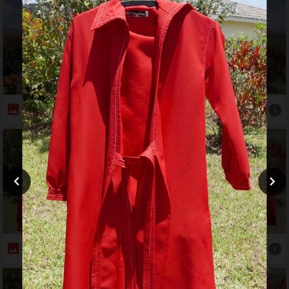 Vintage retro belted red coat with pockets